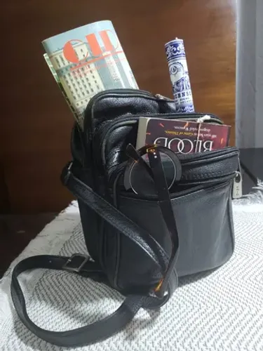 Bolsa carteiro Carla Rio, de couro legítimo, Anos 90