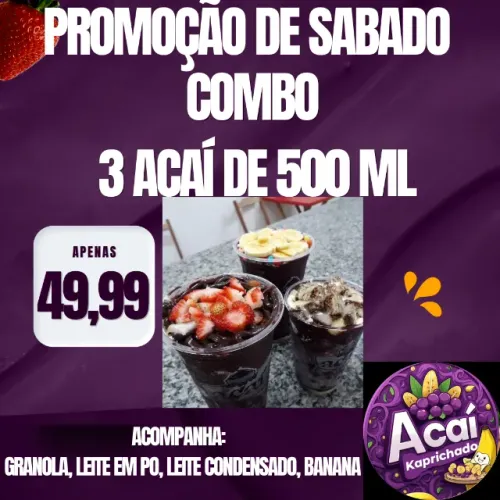 Combo 3 Açai de 500ml ACAI KAPRICHADO