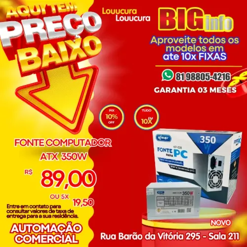 Fonte Knup ATX, 350W Real, Bivolt 