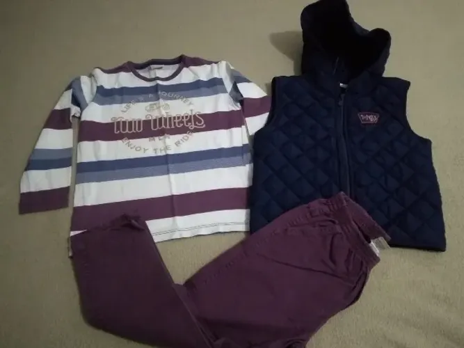 Conjunto Roupas Milon tamanho 6 anos - 3 peças - Camiseta Manga Longa, Calça e Colete