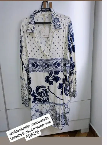 Vestido Chemise Azul e Branco - Tamanho G