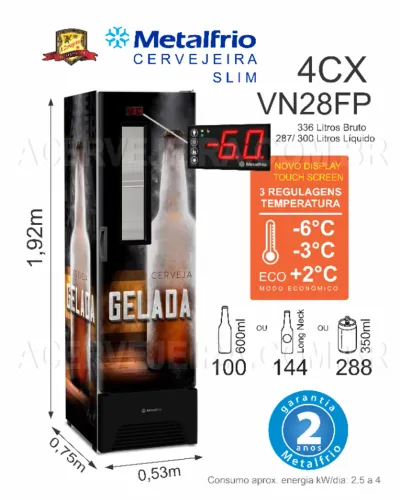 Cervejeira SLIM OPTIMA 4cx Porta c/ Visor Metalfrio (336 litros)