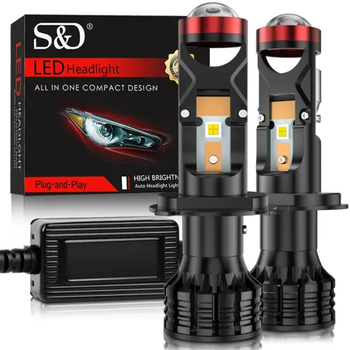 Mini Projetor Farol 100W H4 H7 LED Lâmpada 22000LM