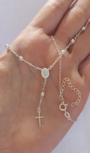 Colar Terço Rosário de Prata 925 (NOVO)