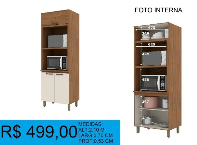 Torre quente para forno e microondas - Entrega e montagem inclusa