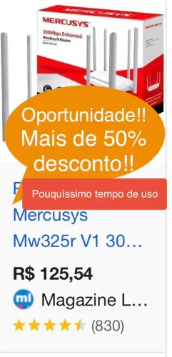Roteador wireless mercusys 300mbps praticamente novo