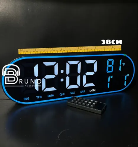 Relógio Digital LED Decorativo para Parede com Controle Remoto