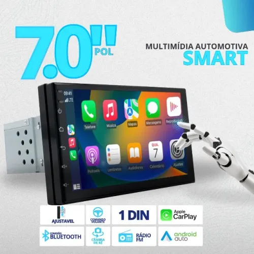 Central Multimidia Mp10 Carplay Android Auto 1din Encaixe Padrão Radio 1din