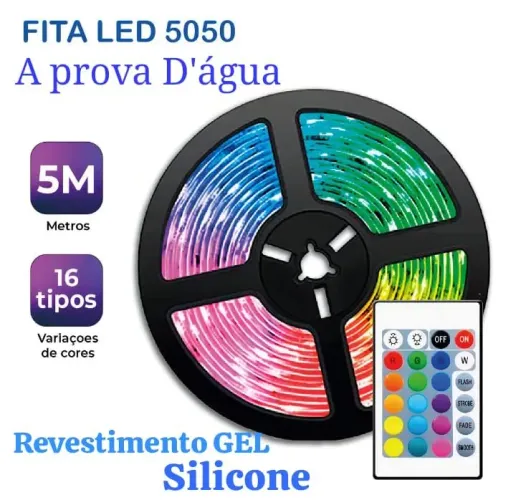 Fita LED RGB 5 Metros 5050 A Prova D'água Revestimento em GEL silicone