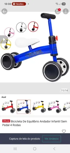 Bicicleta de equilíbrio infantil sem pedal quatro rodas