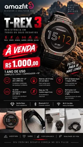 Relógio amizifit t-rex 3