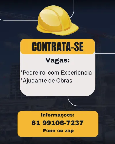 Vagas de emprego Pedreiro e auxiliar de Obras com experiência Brasilia DF