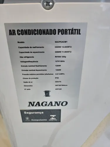 Ar Condicionado Portátil 12000 BTUS Frio Quente 1200w - Nagano