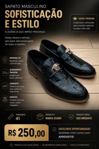 Sapato Masculino Loafer Social - Tamanho 41 - Novo/Nunca Usado