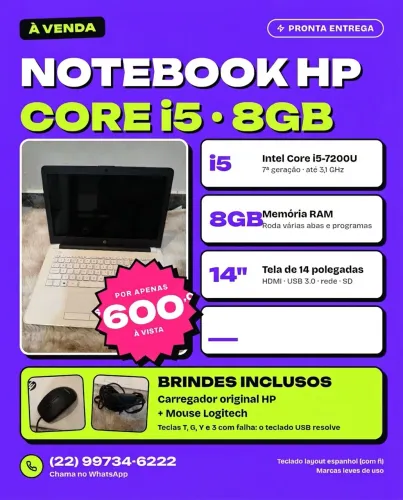 NOTEBOOK HP 14" INTEL CORE i5 8GB RAM