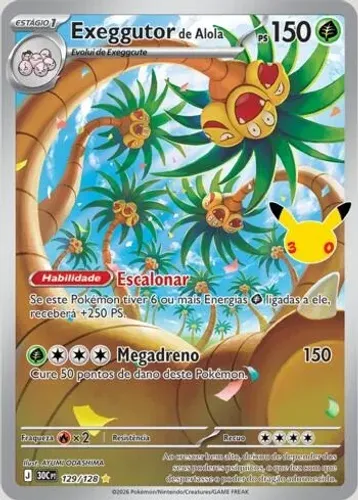 Carta Pokemon Exeggutor de Alola 129/128 Celebração de 30 Anos