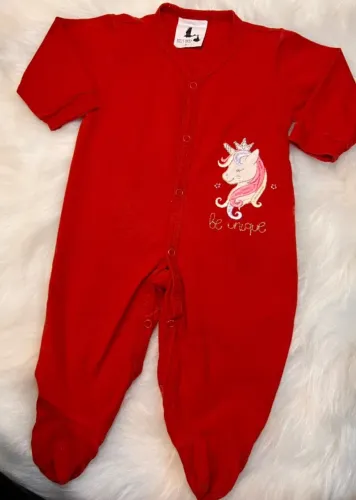 Macacão Longo par Bebê Unicórnio Vermelho