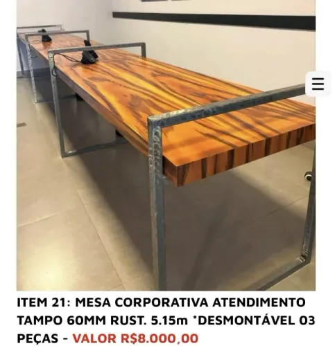 MESA CORPORATIVA ATENDIMENTO TAMPO 60MM RUST. 5.15M *DESMONTAVEL 03 PEÇAS