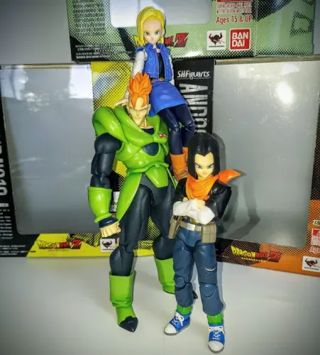 Lote trio androides 16, 17 e 18 sh figuarts bandai android 16 android 17 android 18 shf