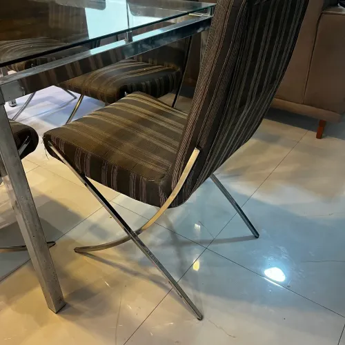Mesa inox com vidro de 6 cadeiras