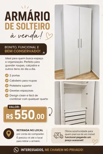 ARMÁRIO DE SOLTEIRO À VENDA - R$ 550,00