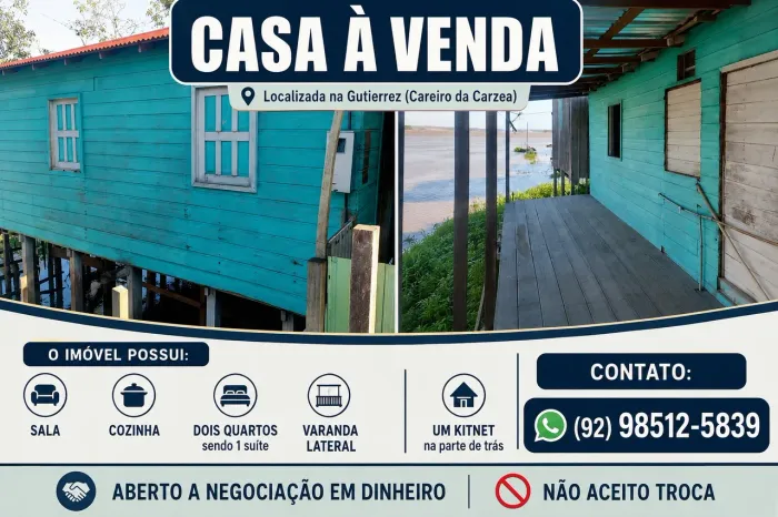 Casa a venda no careiro da Várzea (Porto da balsa) BR319