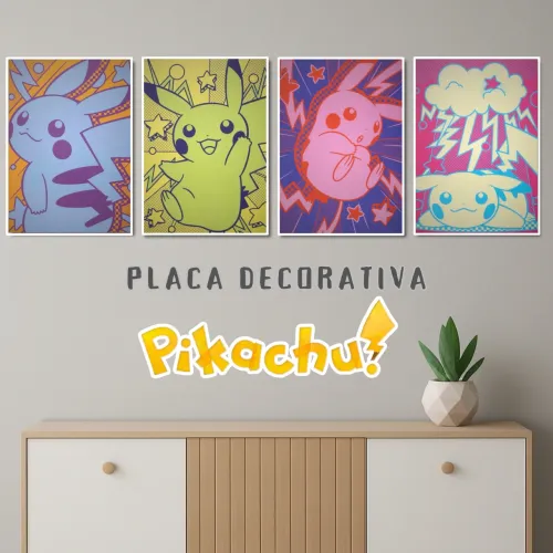 Placa Decorativa Pokemon / Pikachu MDF A4 Fan made Poster Wall Art Quadro
