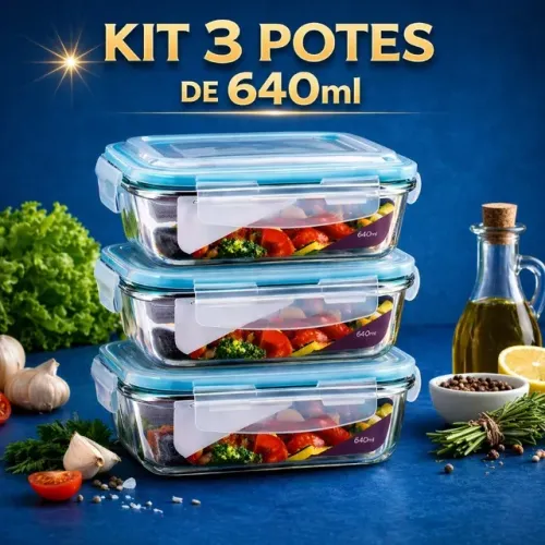 Kit 3 Marmita Vidro de 640 Ml 
