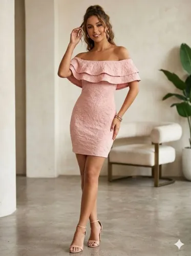 Vestido Rosa Decote Off-Shoulder Rose