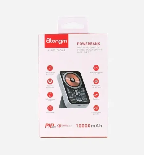 Powerbank Atongm 10000mAh 20W Preto com Carregamento Sem Fio