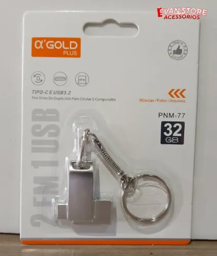 Pendrive 32GB Usb e tipo-c para celular e PC Alfa'Gold 2 em 1