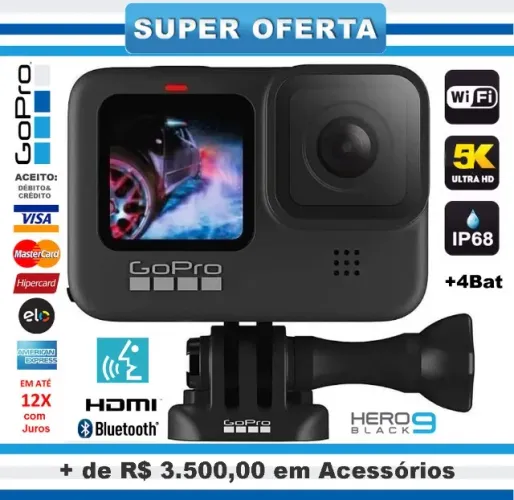 GoPro Hero 9 Black +4 Baterias+Acessórios, Vídeo 5K, Foto 20MP, Novíss, Bolsa, Gar, Troco!