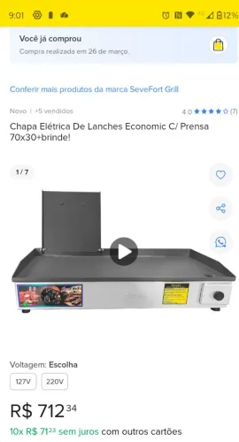 Chapa eletrica de lanches 70x30 nova parcelo no cartão com juros da maquineta