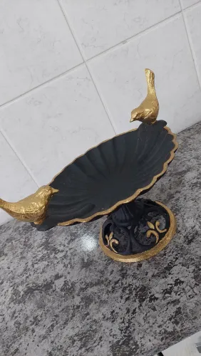 Bebedouro de Passáros Metal Folheado a Ouro Decoração Jardim Tigela