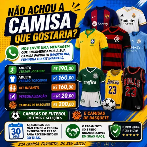Camisa Flamengo, Vasco,  Fluminense, Botafogo, Palmeiras, Corinthians, São Paulo, Botafogo
