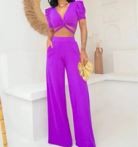 Conjunto croped e calça, fuscia, G