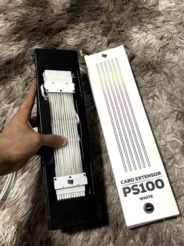 Cabo Sleeved ARGB Pichau PS100 24 Pinos Branco + Cabo Sleeved Branco 8 Pinos