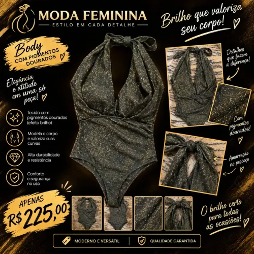 Body com pigmentos de dourado