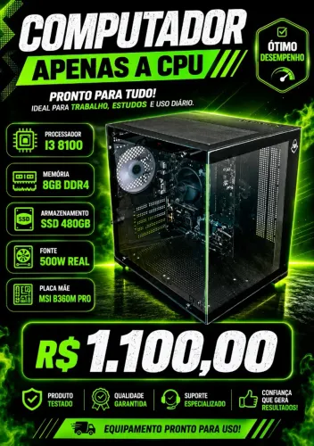 CPU i3 8100, 8GB de RAM, 480GB SSD