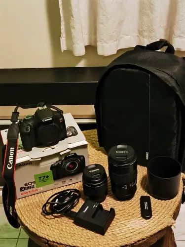 CANON REBEL T7+ COMPLETA + LENTE EF 55MM + LENTE MACRO EF 100MM + CARTÃO 64GB