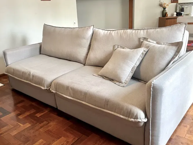 Sofá cama linho cinza claro 2,50m