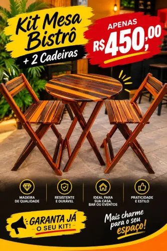 Mesa bistrô com 2 cadeiras 