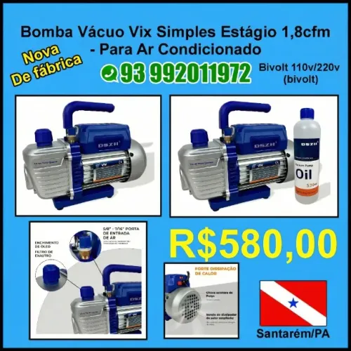 Bomba de Vácuo Simples Estágio 1.8 CFM Ar condicionado. Promoção apenasR$580,00