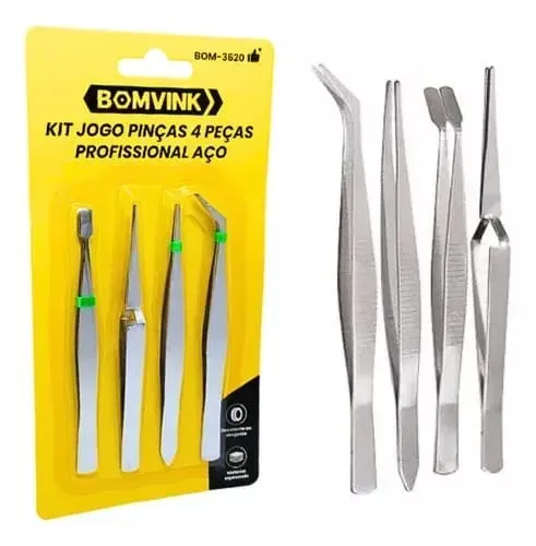 Kit 4 Pinças P/ Manutenção e Reparo Bomvink *ENTREGA GRÁTIS*