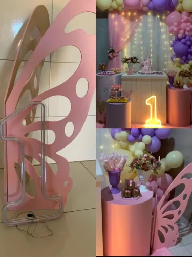 Kit Decoração Festa 1 Aninho - Painel Borboleta MDF + Número 1 LED Neon(usado apenas 1 vez