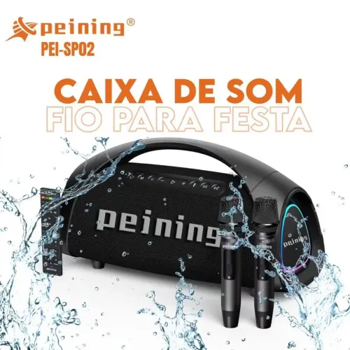 Caixa de som peining 400w karaokê com dois microfones digitais sem fio nova 