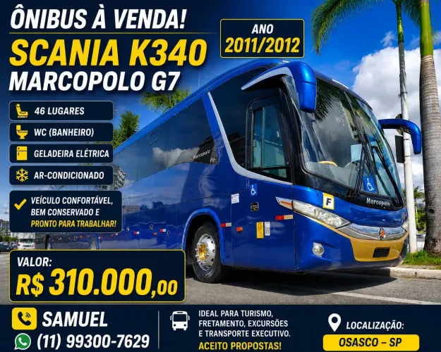 ONIBUS G7 SCANIA 340 46 LUGARES AR CONDICIONADO WC E GELADEIRA CARRO ESTA TRABALHANDO