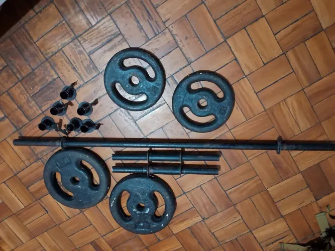 Kit Peso, barra e anilhas de academia musculação