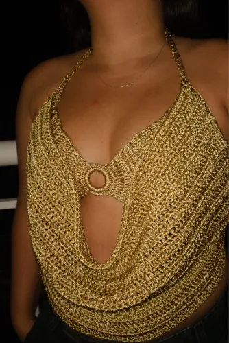 Cropped/Top crochê dourado feito a mão