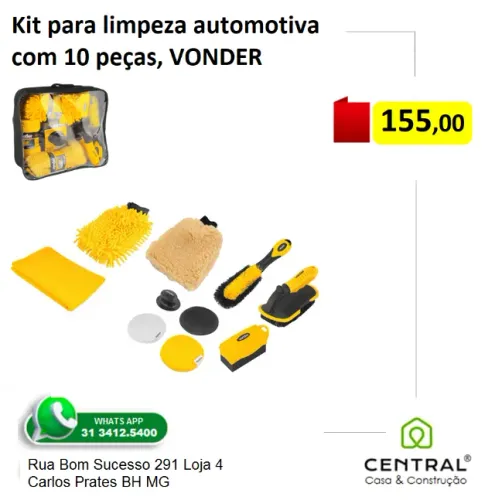 Kit para limpeza automotiva, com 10 peças, Vonder
